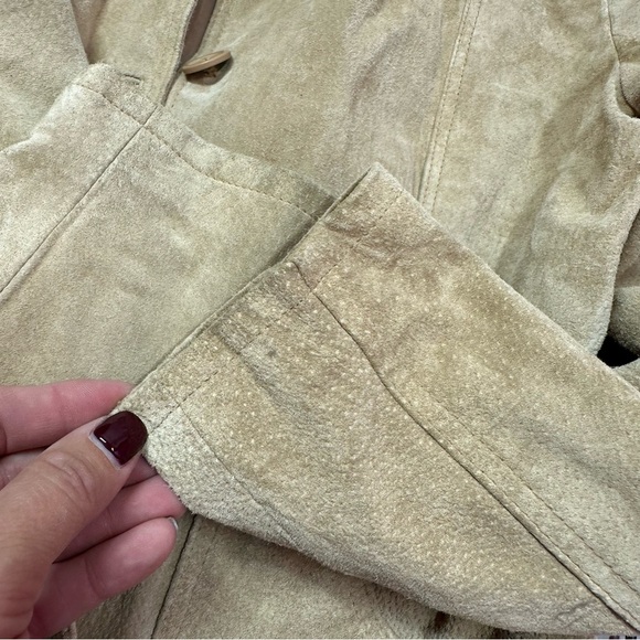 outer edge tan belted suede leather jacket sz medium classic neutral - Picture 6 of 11